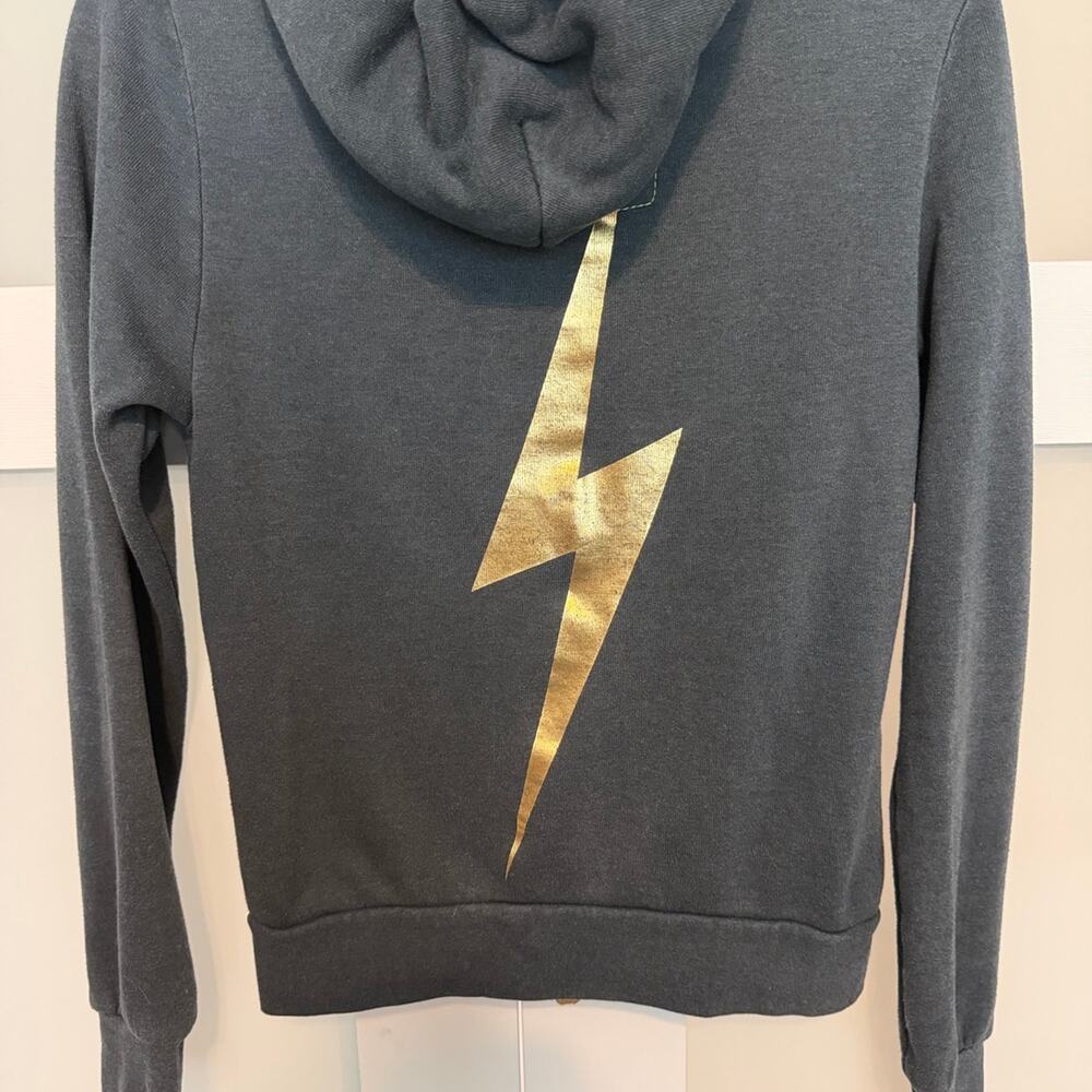 Aviator Nation Bolt Hoodie Womens Gray Full Zip Gold Lightning Rainbow Logo - Picture 6 of 6